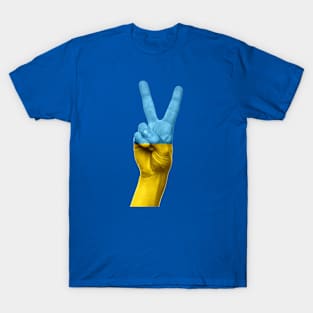 Peace Sign Hand Gesture In Colors Of Ukraine Flag T-Shirt